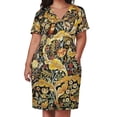thumbnail image 2 of OWL ON ACANUS-vestido de verano para mujer traje holgado con bolsillos hojas y flores amarillo y marrón falda de graduación, 2 of 6