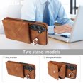 thumbnail image 4 of for Samsung Galaxy A15 PU Leather Back + TPU Frame Rugged Case, Classic 360 Rotating Ring Kickstand Card Slots Shoulder Strap Drop Protective Slim Fit Shockproof Phone Case Cover, Brown, 4 of 12