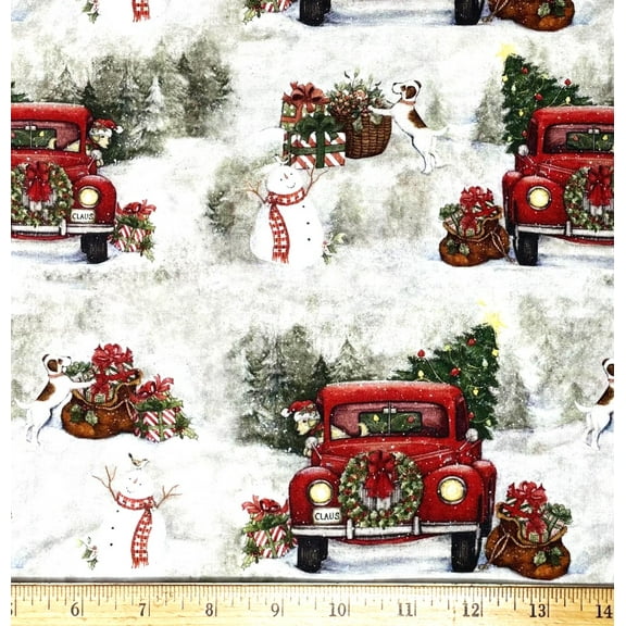 1 Yard - Country Christmas Drive Classic Pickup Susan Winget Cotton Fabric (Great for Quilting, Sewing, Craft Projects, Throw Pillows & More) 1 Yard X 44" Wide