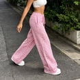 thumbnail image 6 of Lenpel Womens Plaid Pants Casual Loose Lightweight Drawstring Elastic Waist Trousers Comfy Wide Leg Lounge Pants, 6 of 7