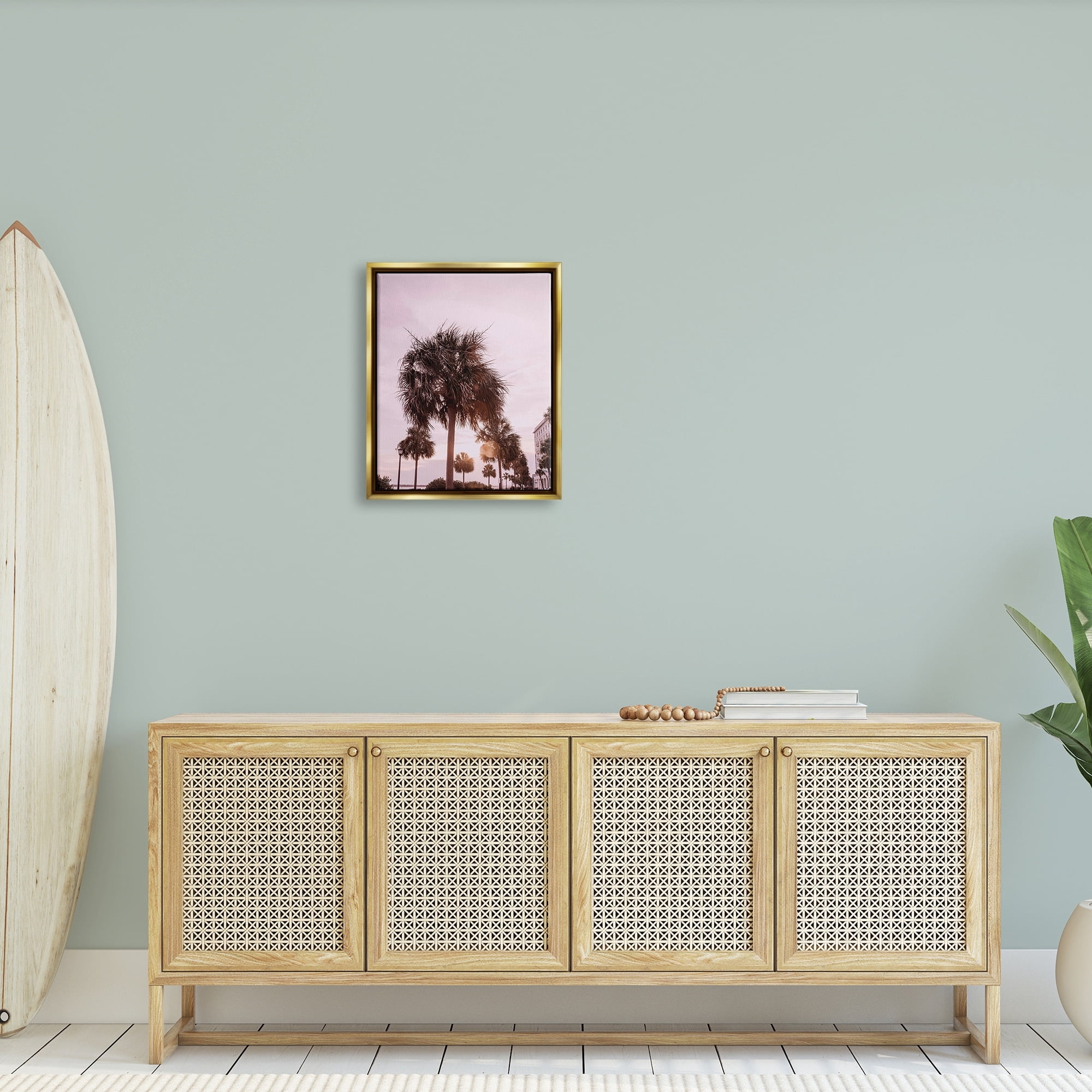 Stupell Industries Tropical Palm Tree Summer Vacation Resort Photography Photograph Metallic Gold Floating Framed Canvas Print Wall Art, Design by Jennifer Rigsby