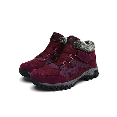 

Zodanni Ladies Non Slip Snow Boots Camping Casual Lace Up Outdoor Hiking Shoes Resistant Plush Lining Jujube 8.5