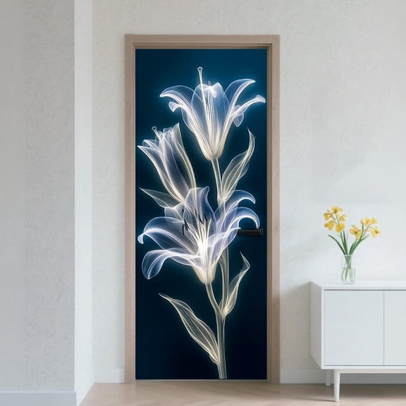 Door Sticker Peel Stick Removable Self Adhesive Door Mural Decal Vinyl PVC Waterproof Cover Wallpaper 31.48×78.74 Inch Glowing Lily