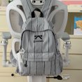 thumbnail image 5 of Stripe School Backpack, Bowknot Embroidery Bag with Drawstring Side Pockets, Lightweight Breathable Bookbag for College Travel (Black), 5 of 6