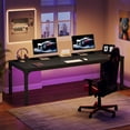 thumbnail image 1 of Fnova 78.7" Modern Computer Desk with Wood Desktop, Metal Frame Office Desk, Black, 1 of 14