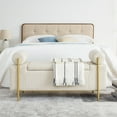 thumbnail image 3 of 44" End of Bed Bench, Elegant Upholstered Linen Storage Ottoman Bench Stool with Cylindrical Arms and Gold Accent Iron Legs for Front/Food of Bed Bedroom Entryway Living Room, Neige, 3 of 9