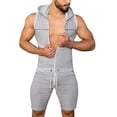 thumbnail image 2 of Pxiakgy jeans for men With Pockets Jumpsuit And With Zipper Men's Tank Shorts Top Jumpsuit Hooded Color Solid Men's pants Men Jumpsuit Grey + M, 2 of 8