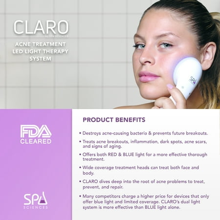 Spa Sciences Claro, LED Acne Clearing Light Therapy System, FDA Cleared and Rechargeable