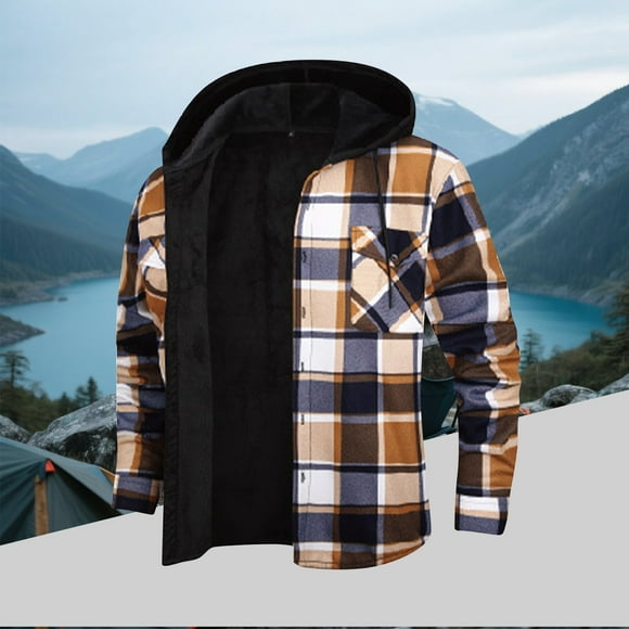 AVYERVO Mens Flannel Jacket Sherpa Lined Thermal Plaid Shirt Jackets Button Thick Plaid Jackets Coat Winter Jacket with Pocket, Ginger M