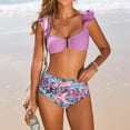 thumbnail image 2 of Delconic Women Ruffle Sleeve Two Piece Bikini Set High Waist Floral Print Swimsuit Flutter Strap Swimwear Top and Bottom, 2 of 6