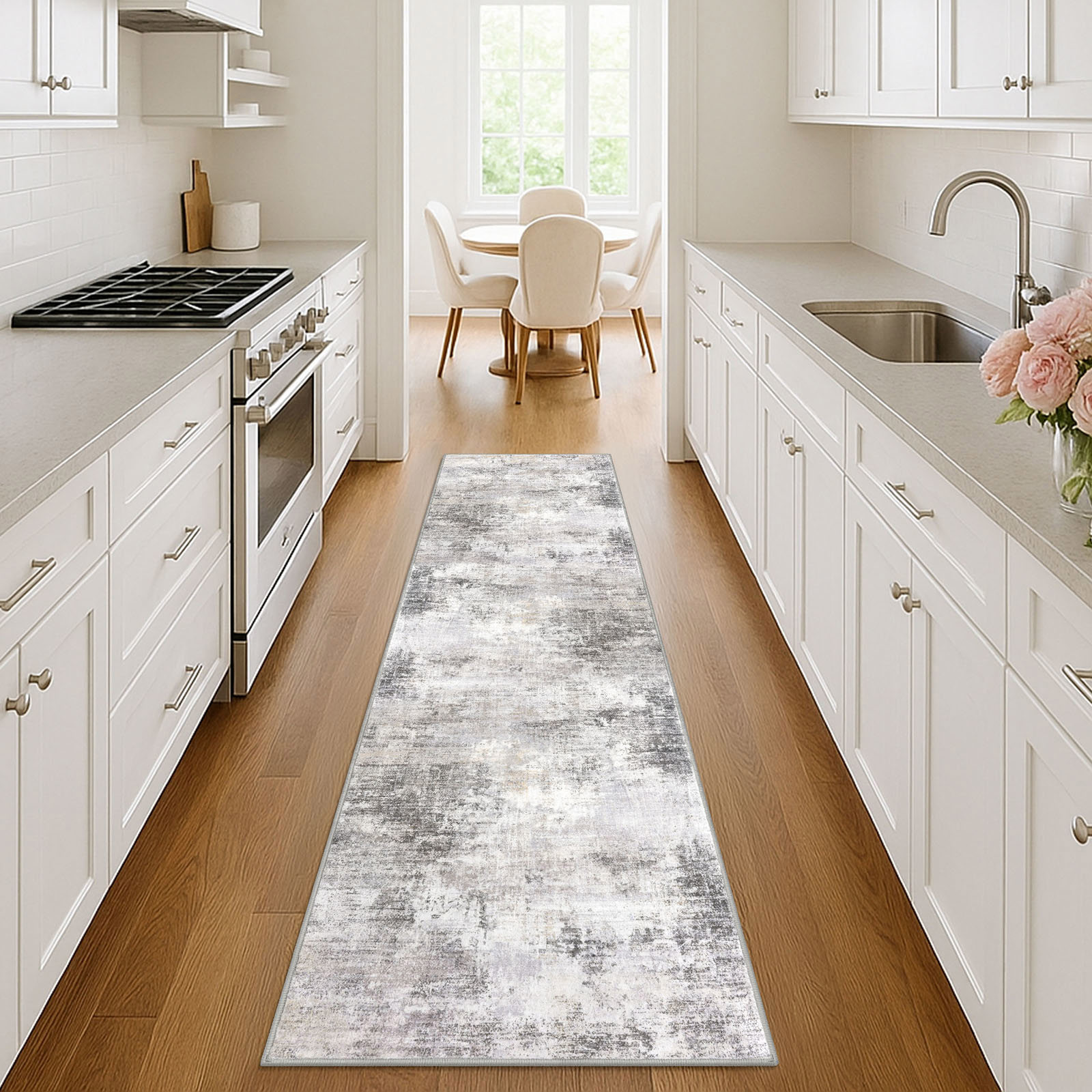 iOhouze Hallway Runner Rugs 2x8 Abstract Washable Runners Non Slip Kitchen Runner Low Pile Soft Printed Faux Wool Abstract Floor Runner for Indoor Bedroom Entryway Laundry Room