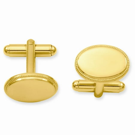 Gold-plated Engravable Oval Beaded Cuff Links. Lovely Leatherrete Gift Box Included