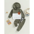 thumbnail image 2 of Wassery 2PCS Infant Baby Boys Outfits Set Long Sleeve Contrast Color Hooded Sweatshirt Drawstring Pants Sets 6 12 18 24 Months 3T Toddler Fall Clothes, 2 of 8