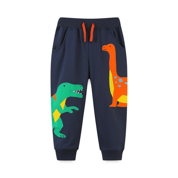 GBSYEWXS Pants For Little Boys Childred Dinosaur Print Joggers Stretch Sports Drawstring Waist Black Trousers Size 3-4 Years