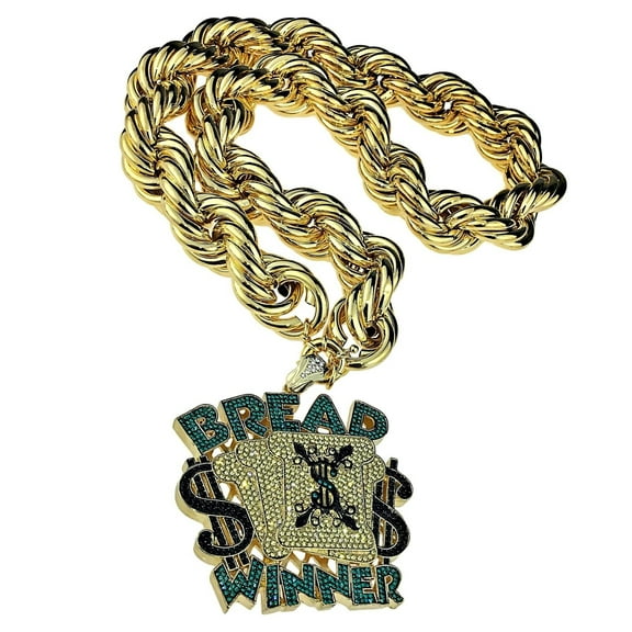 14k Gold Plated Huge Rope 1980's Rapper Style Hip Hop Chain Bread Winner Bling Pendant Necklace 30MM x 30" Inch