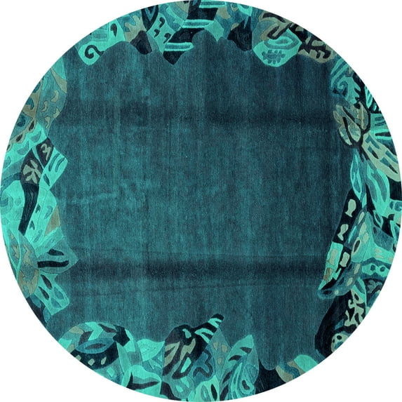 Ahgly Company Indoor Round Abstract Turquoise Blue Modern Area Rugs, 4' Round
