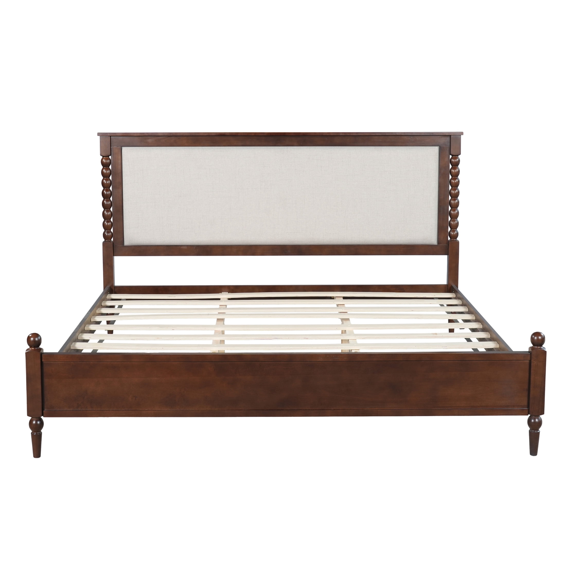 Christopher Knight Home Traditional Wood Bed Frame with Spindle Upholstered Headboard, King Size, Brown