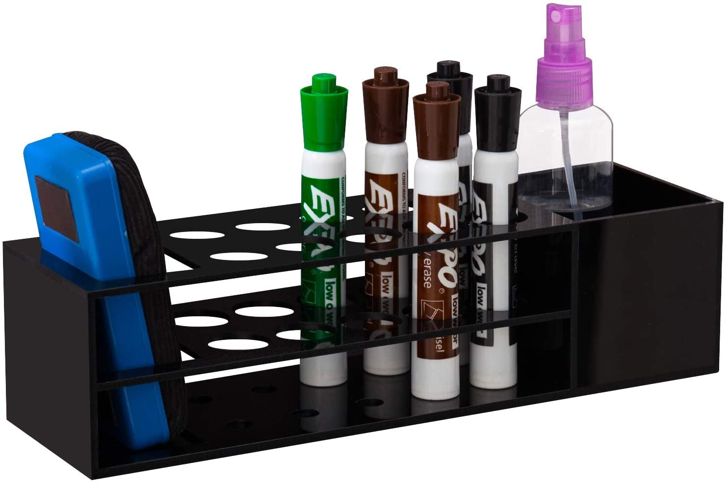 MyGift Modern Dry Erase Marker Holder, Matte Black Metal Wall Mounted Office Whiteboard Accessories and Eraser Organizer Rack