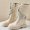 Beige, variant on Elvqul Girls Boots,Girls Shoes,Winter Zipper Lace up Riding Boots Faux Leather Size 13 Girls