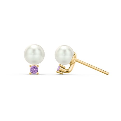 Boucles d'Oreilles Clous en Perles d'Eau Douce avec Pierre de Naissance