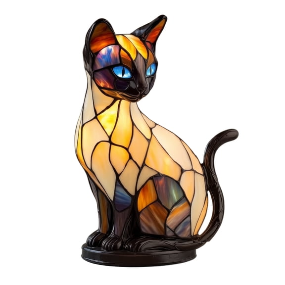 Stained Glass Cat Lamp Artistic Resin Cat Night Light Decorative Accent for Gothic Halloween and Living Room Home Decor