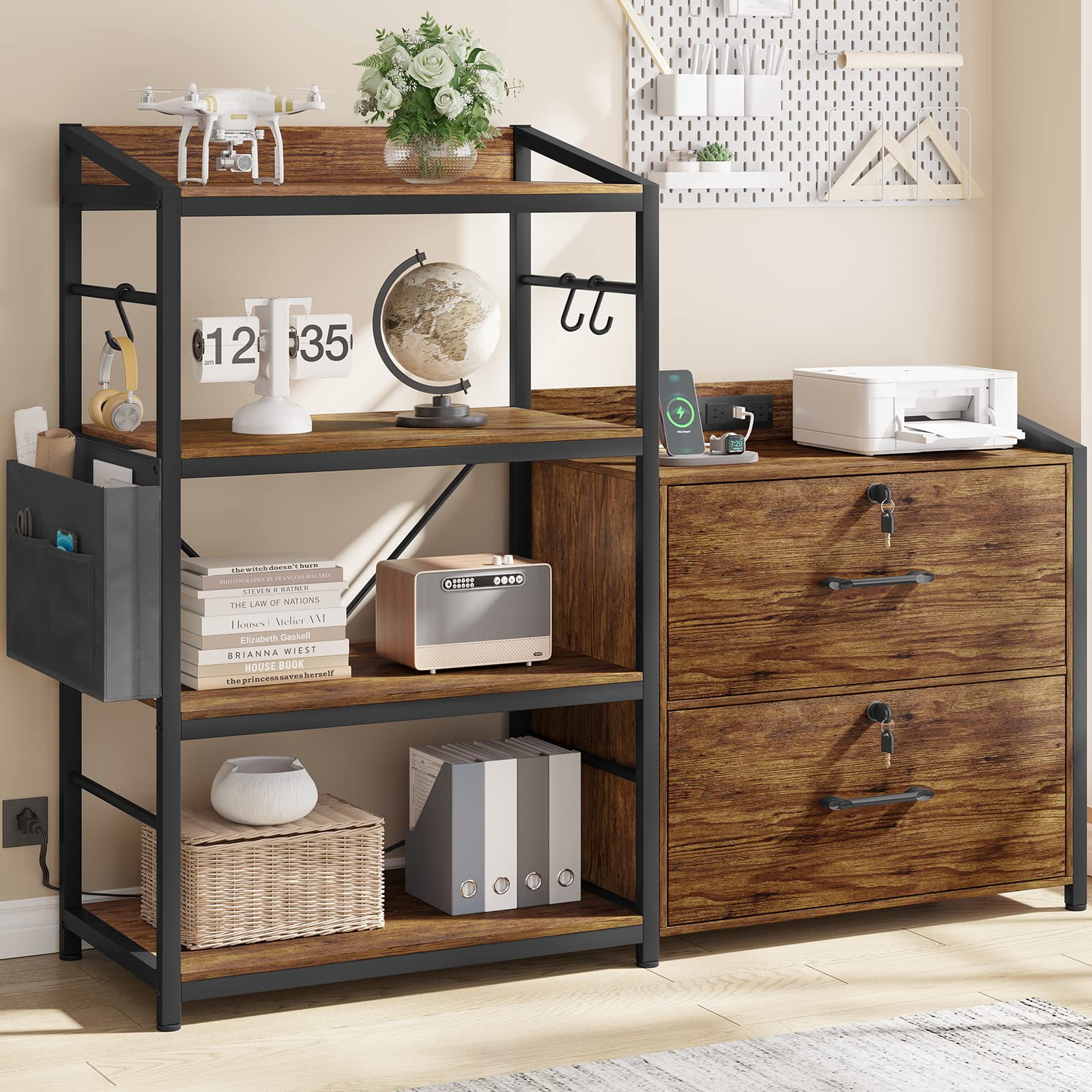 47” File with Power Strip, 2 Drawer Filing with Lock