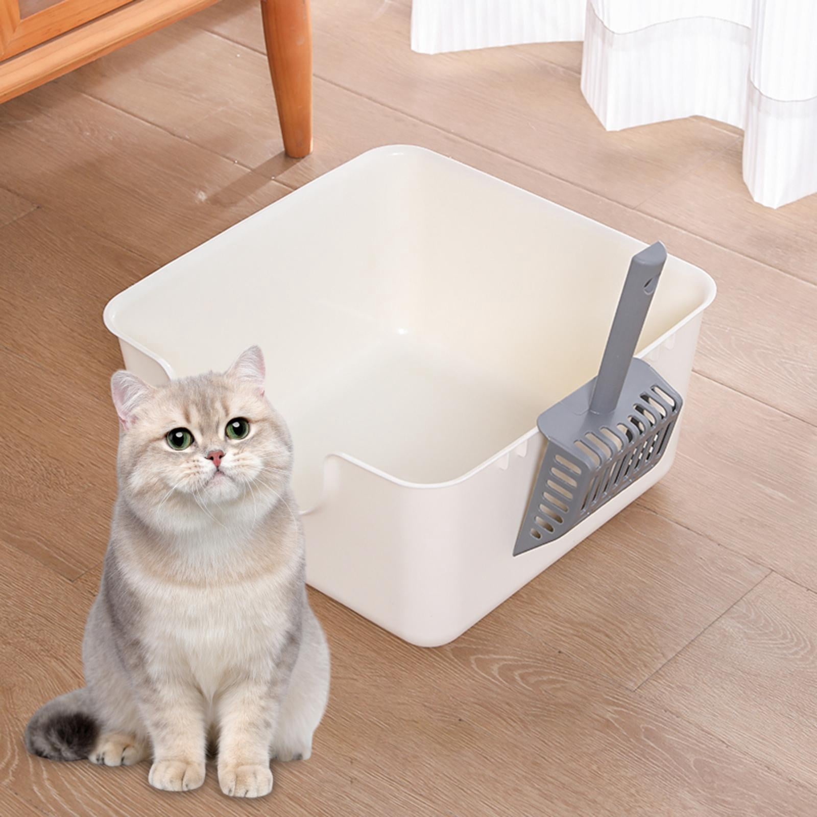 YWMJZEU Cat Litter Box Easy to Clean with Scoop for Indoor Cats Open Top Pet Litter Tray White
