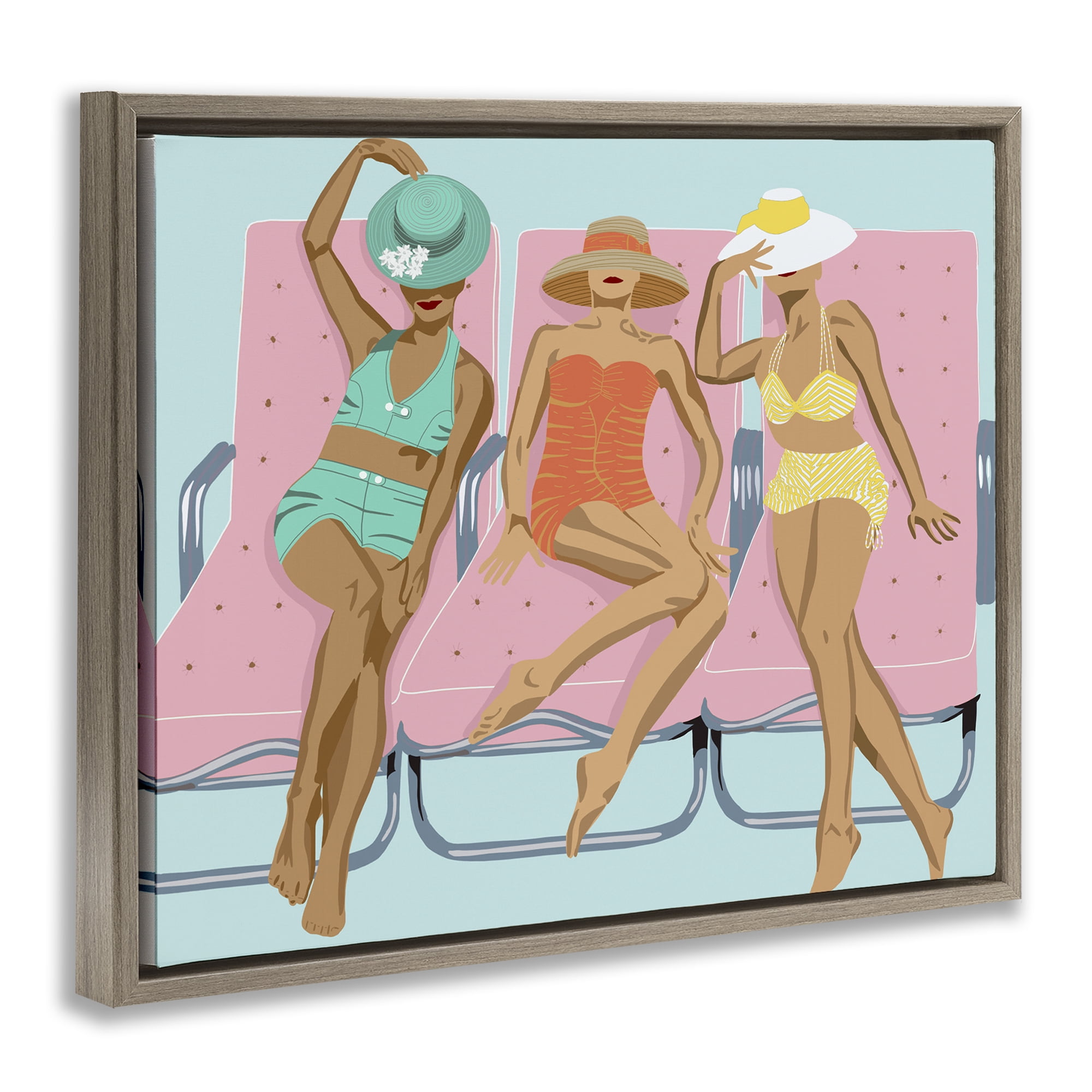 Stupell Industries Glam Beach Friends Novelty Painting Brown Floater Framed Canvas Art Print Wall Art, 21 x 17