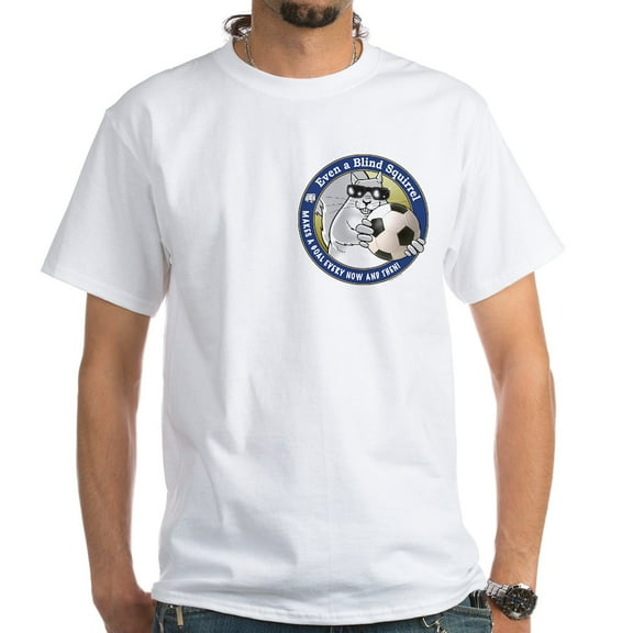 CafePress - Soccer Blind Squirrel White T Shirt - Men's White Classic Cotton T-Shirts