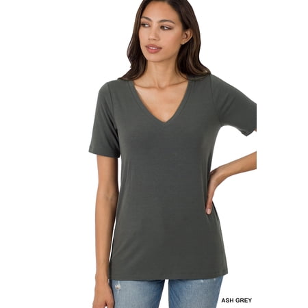 Zenana Women & Plus Relaxed Fit V-Neck Short Sleeve Basic Jersey T-Shirt Tops price history on PriceWatchPro