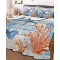 thumbnail image 3 of Quilts Twin-XL Size Bedding Set, Teal Blue Coastal Lightweight Quilted Comforter, Starfish Coral Shell Wooden Summer Ocean Soft Bedspread Coverlet with Pillow Covers for All Season, 68" x 98", 3 of 7