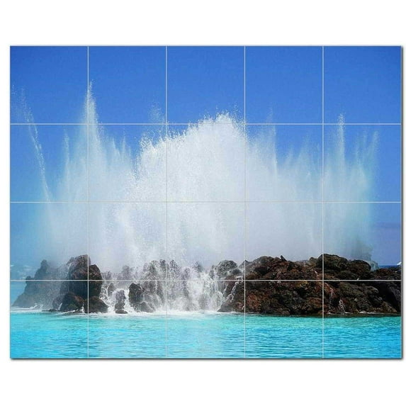 Waves Ceramic Tile Mural Kitchen Backsplash Bathroom Shower, 401928-S54