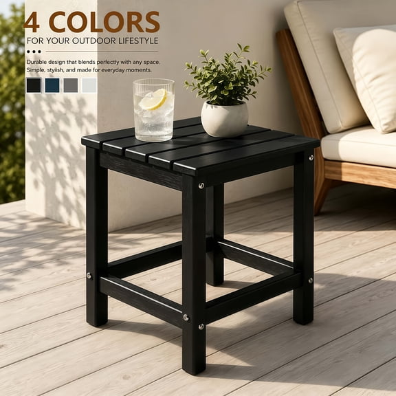 Hidpriva Adirondack Outdoor Side Table,Single-Tier,Premium PP Plastic,All Weather Resistant,Multipurpose Outside End Tables,Ideal For Patio Porch Pool Backyard Indoor,Black,1PC