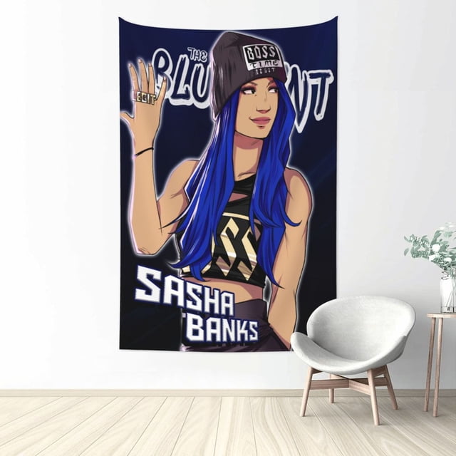 Tapiz de Sasha Banks con impresión de póster para colgar en la pared, arte de pared, tapiz para dormitorio, sala de estar, pasillo, dormitorio, decoración del hogar, 60 x 40 pulgadas