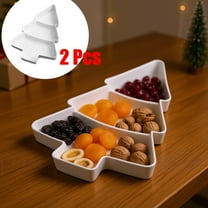 KOYPTL 2 Pcs Christmas Tree Shape Snack Platter with 3 Compartments Divided Serving Trays Plastic Food Storage Containers for Christmas Holiday Party Supplies Candy Dish Fruit Nuts Desserts Container
