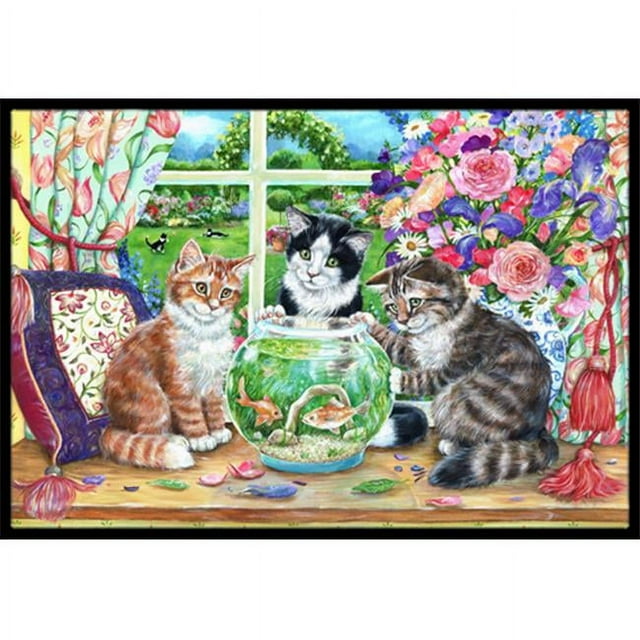Carolines Treasures CDCO0325MAT Tapis Chats Regardant dans le Bol à Poissons Intérieur Ou Extérieur - 18 x 27