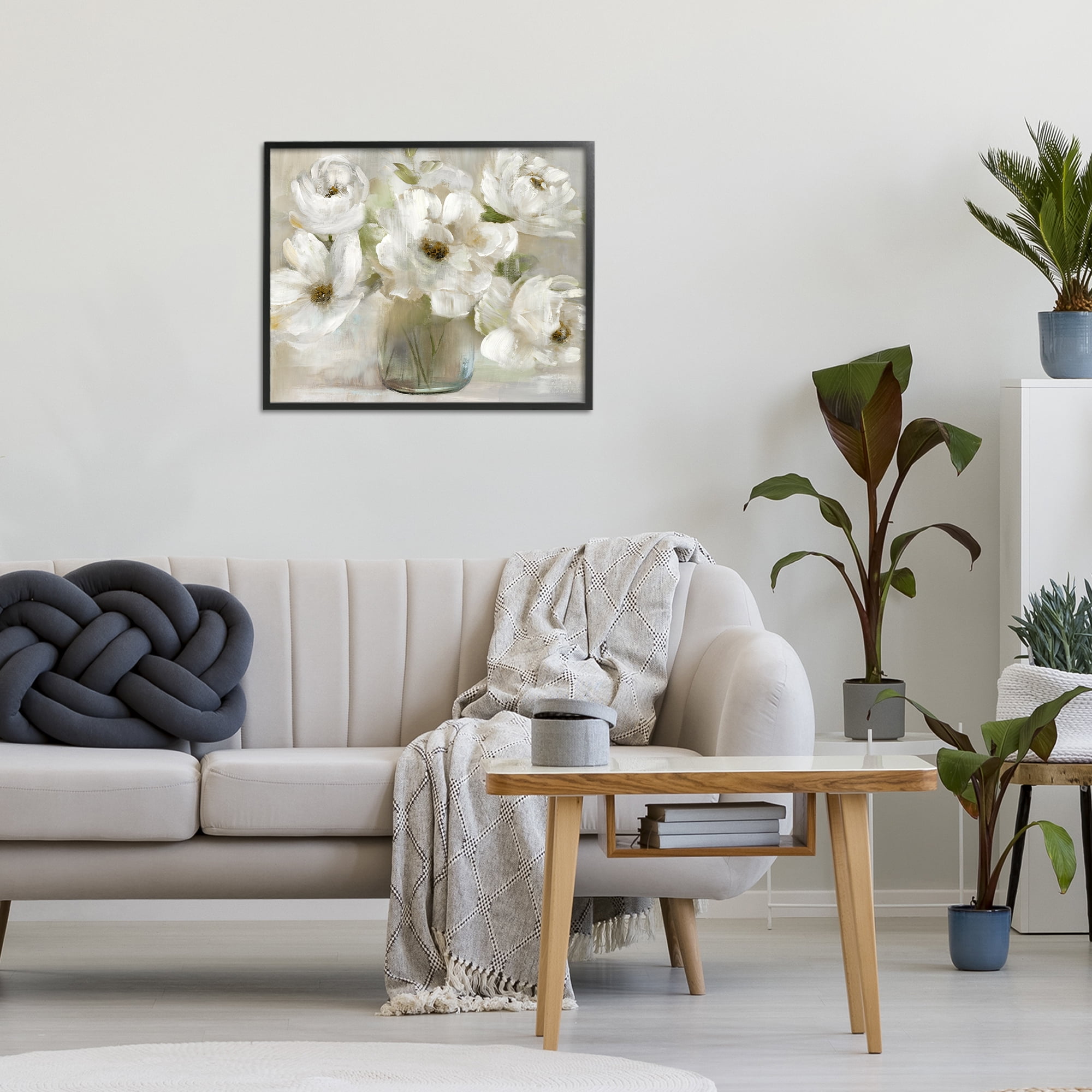 Stupell Industries Gentle White Petals in Vase Black Framed Giclee Art, design by Nan