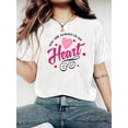 thumbnail image 2 of 1pc, Women's "You Are Always in My Heart" Valentine's Day T-Shirt - Casual & Breathable 200gsm Polyester Crew Neck with Pink & Red Hearts Design - Lightweight All-Season Graphic Tee, 2 of 8