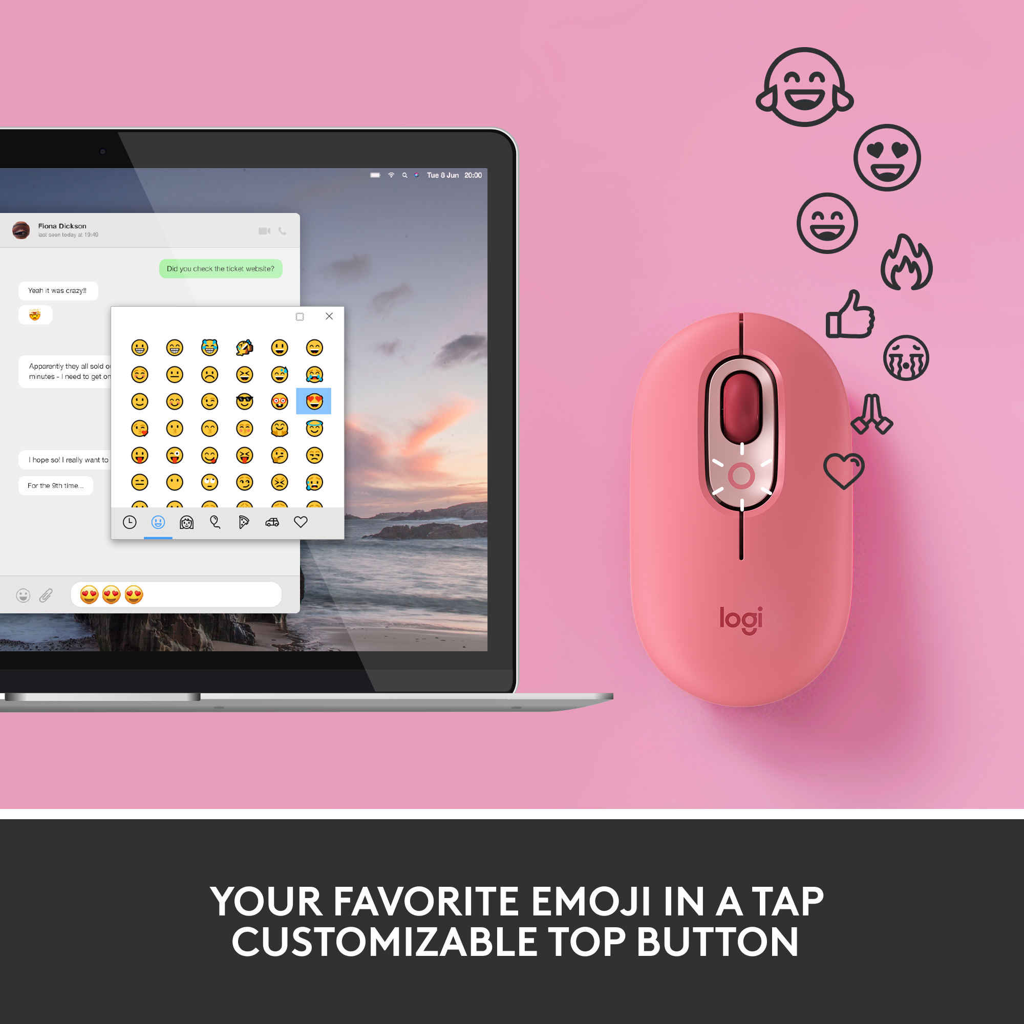 Logitech POP Mouse, Wireless Mouse with Customizable Emojis, SilentTouch Technology, Bluetooth, Heartbreaker