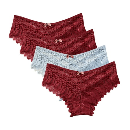 Panties for Women Pack Lingerie G-string Lace Briefs Underwear Panties T String Thongs Knick 4pc Women s Breathable Underwear Wine S