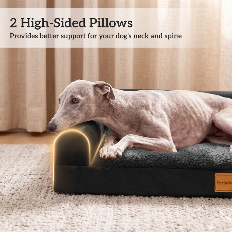 Exclusivo Mezcla L-Shaped Pet Couch Bed with Removable and Washable Cover, Orthopedic Dog Bed for Small Dogs with Non-Slip Bottom, 30"×20", Black