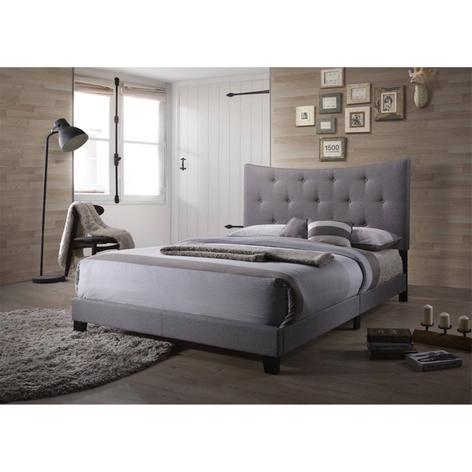 Acme Venacha Upholstered Platform Queen Bed Gray Fabric Com