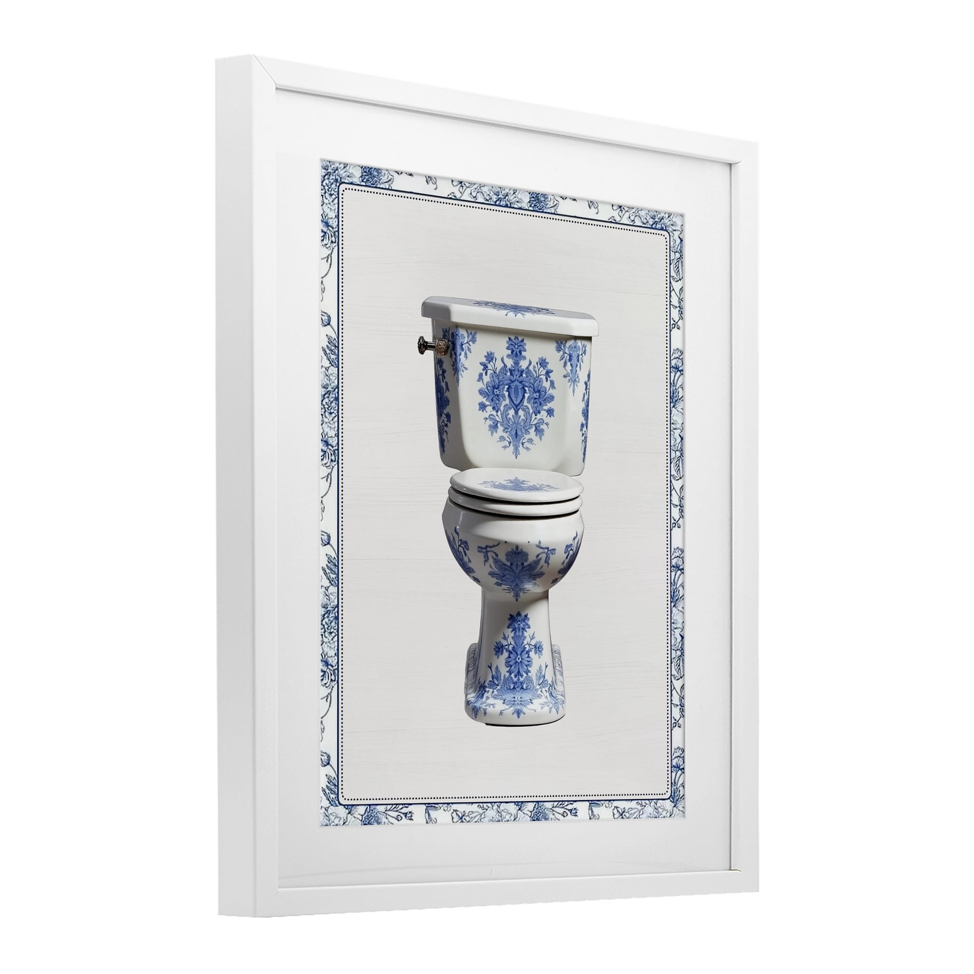 Vintage Chinoiserie Toilet White Framed Print Under Glass, design by Lettered and Lined