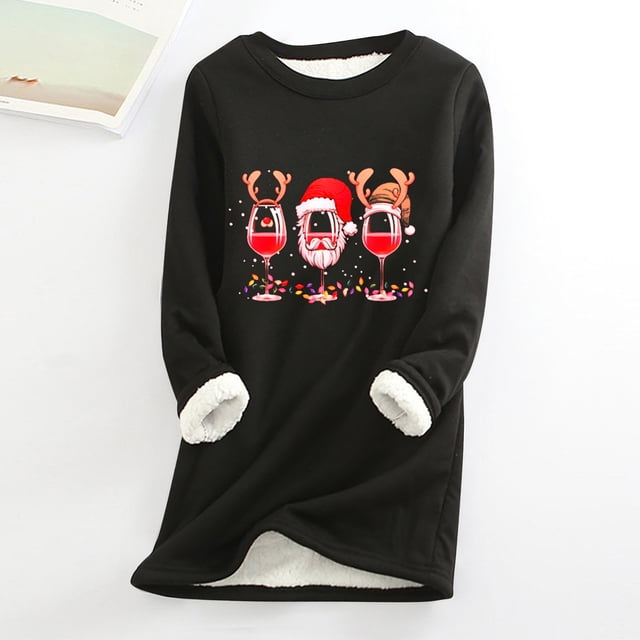 Jienlioq Hauts Grande Taille pour Femmes Mode pour Femmes Impression de Noël Manches Régulières Hiver Ample Vacances Décontracté Manches Col Rond Chemise Hauts Cyberlundi