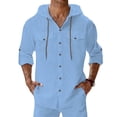 thumbnail image 2 of WIZUTIZ Linen Shirts for Men Long Sleeve Hooded Button Down Summer Casual Hawaiian Beach Wear Tops Lightweight Fashion Hoodies, 2 of 5