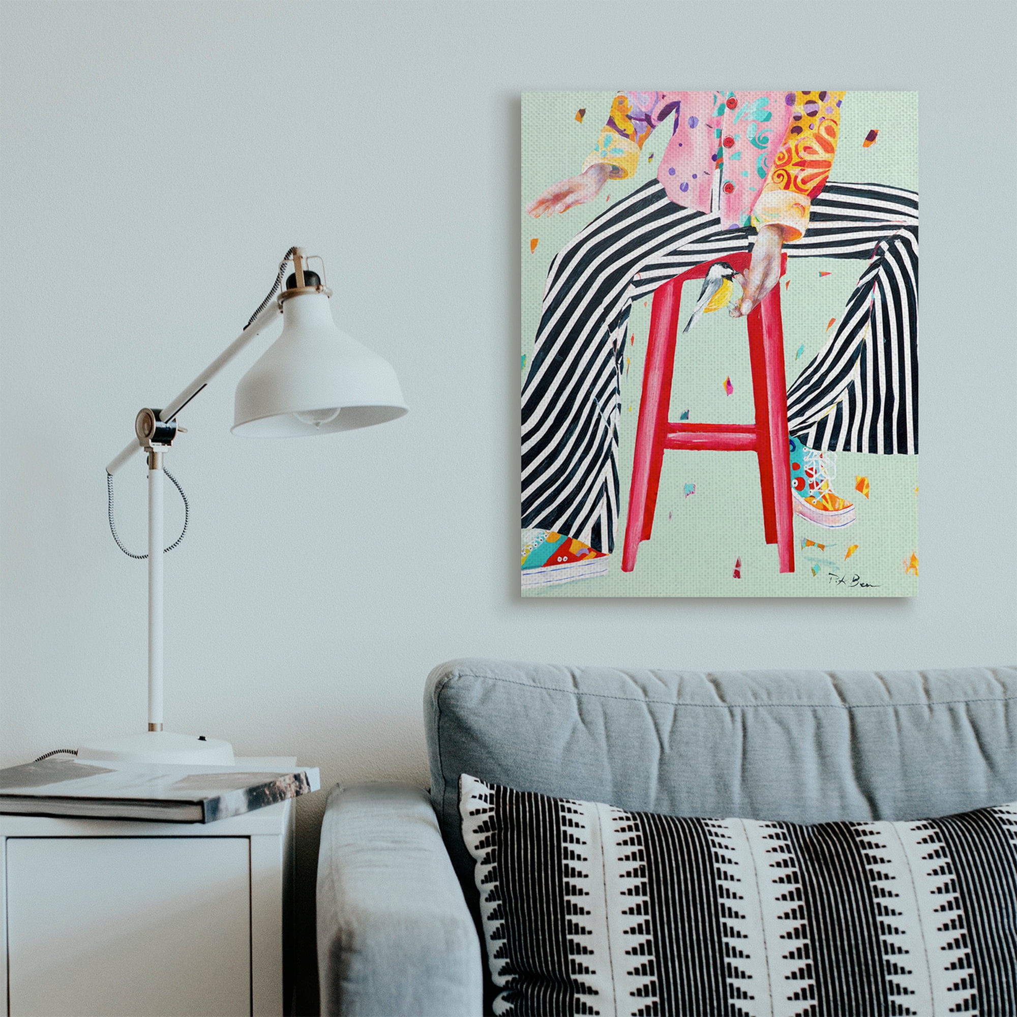 Stupell Industries Sitting On Stool with Bird Fun Expressive Fashion Canvas Wall Art, 30 x 40, Design by Pamela K. Beer