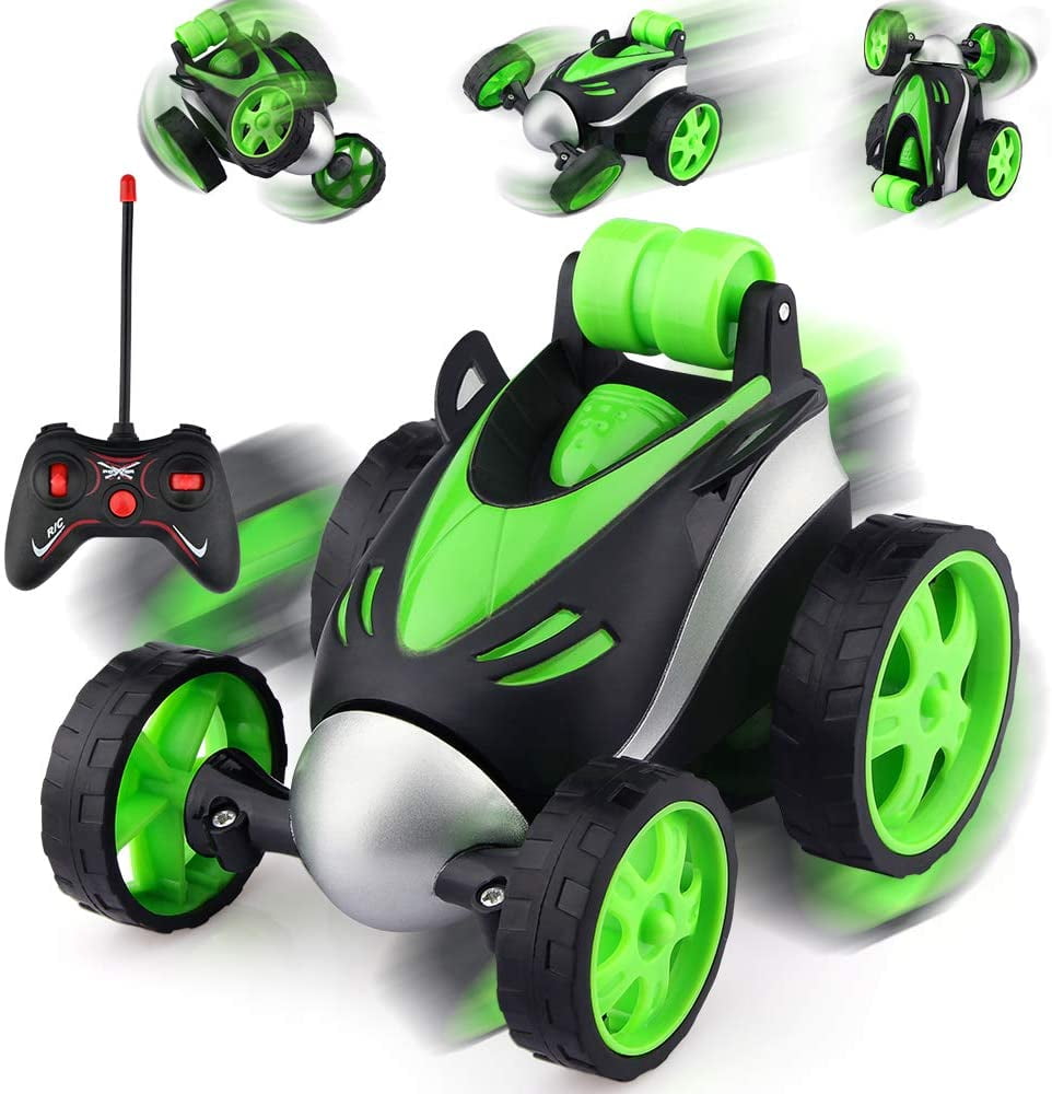 Batteries and Adapter Included Two Player Stunt RC Toy with Ejectable Drivers and Crash Sounds Green and Red ToyThrill 2 Pack Remote Control Bumper Cars 