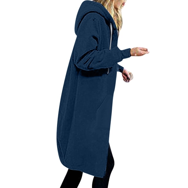 EQWLJWE Robe à Capuche à Cordon pour Femme, Ample et Décontractée, à Enfiler, Manches Longues, Ourlet Fendu, avec Poche Kangourou, Vêtements d'Hiver pour Femmes
