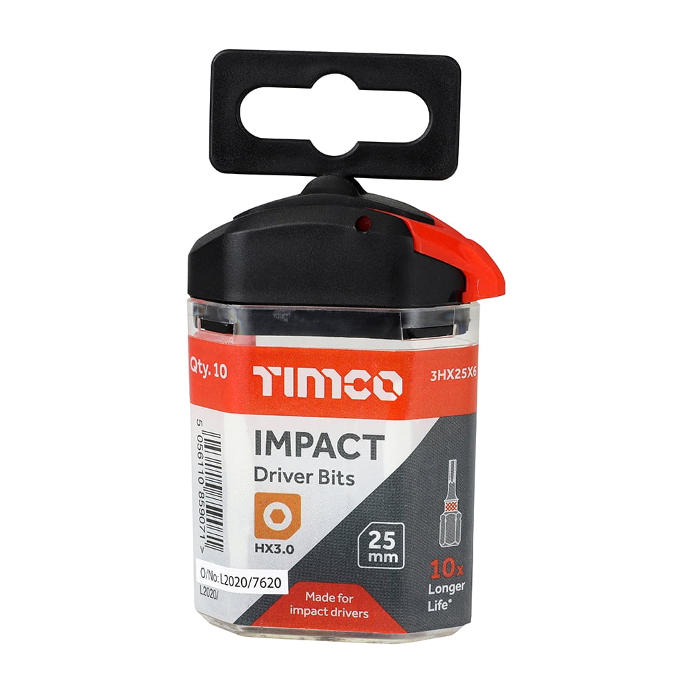 Timco - Impact Driver Bits - Hex (Size 3.0 x 25 - 10 Pieces)