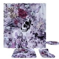 thumbnail image 2 of SDJMa Halloween Shower Curtain and Rugs Bathroom Sets, 4 Pcs Skull with Flower Bath Decor,Waterproof Tub Curtains Mats/U-Shape Rug Toilet Cover Hooks, 2 of 7